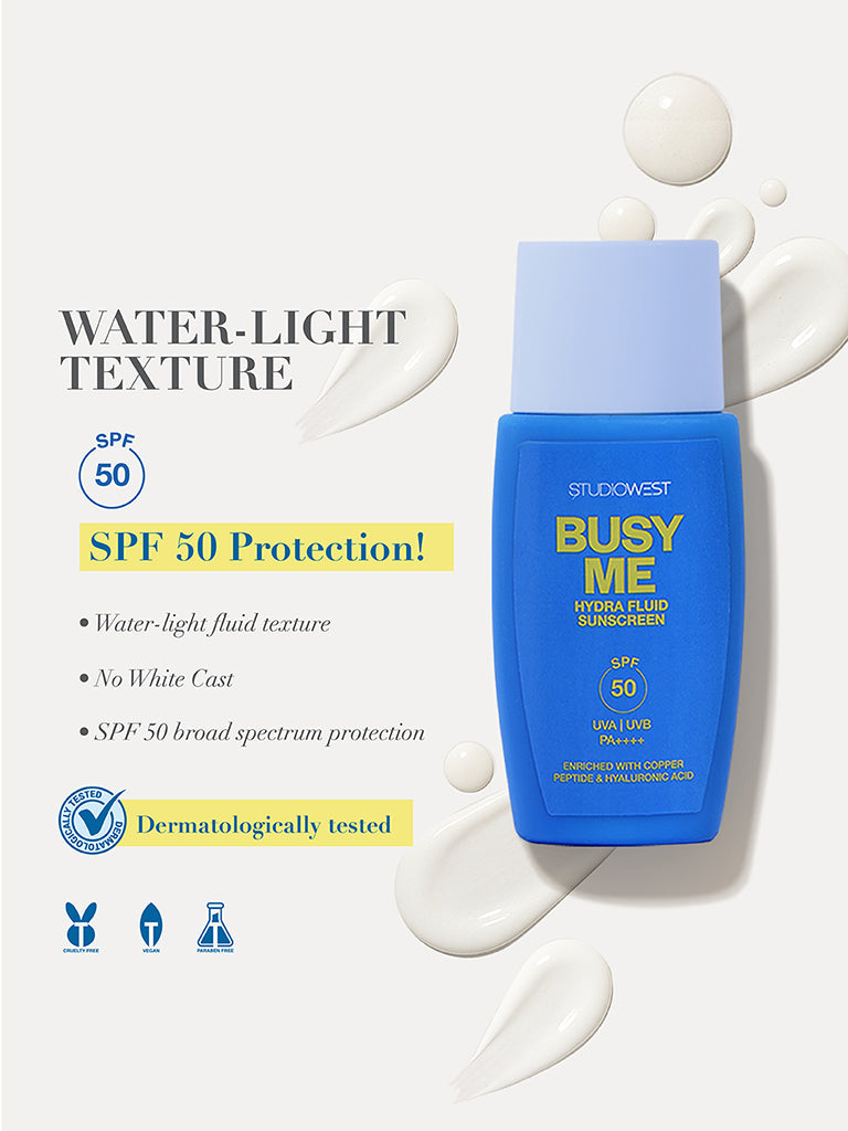Studiowest Busy Me SPF 50 PA++++ Hydra Fluid Sunscreen - 50 gm