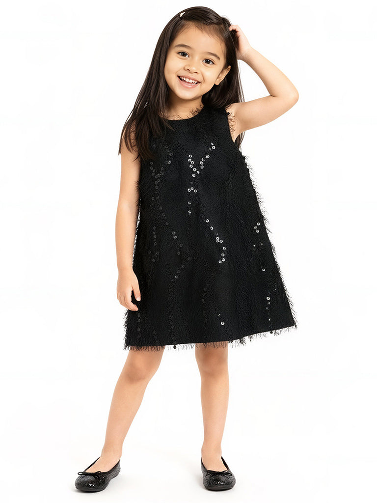 girls black sequin dress Deep V Neck Black Lace Long Prom Dress with Slit, Black Lace Formal Gr –  abcprom main image 1