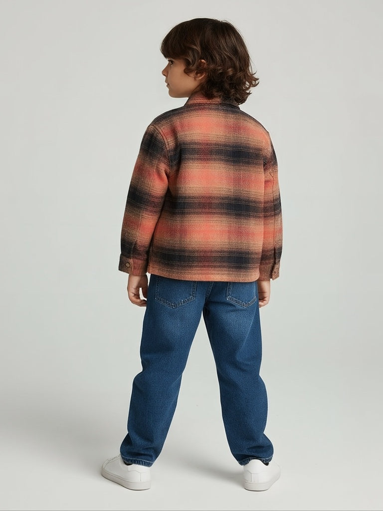 HOP Kids Boys Rust Checkered Cotton Shirt