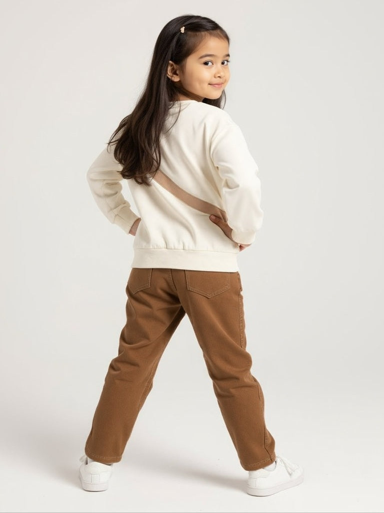 HOP Kids Girls Off-White Animal Design Cotton-Blend Sweatshirt