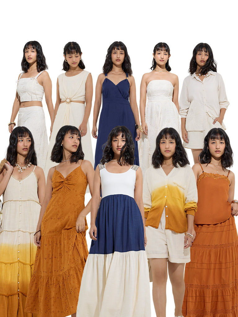 LOV Off-White Self-Striped Straight Dress with Belt