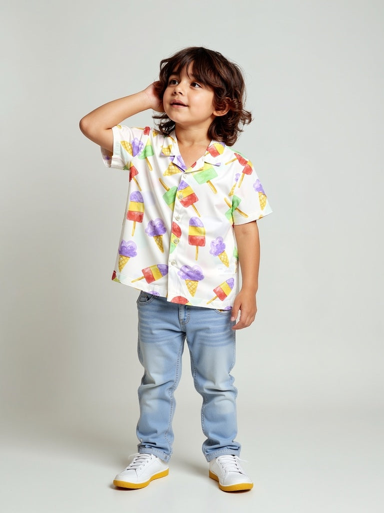 Buy HOP Kids Off-White Ice-Cream Design Shirt from Westside