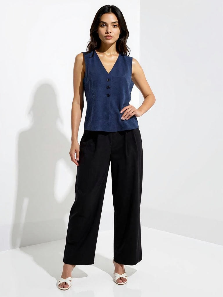Westside Wardrobe Women's Navy Solid Vest Top for Work Wear Front View