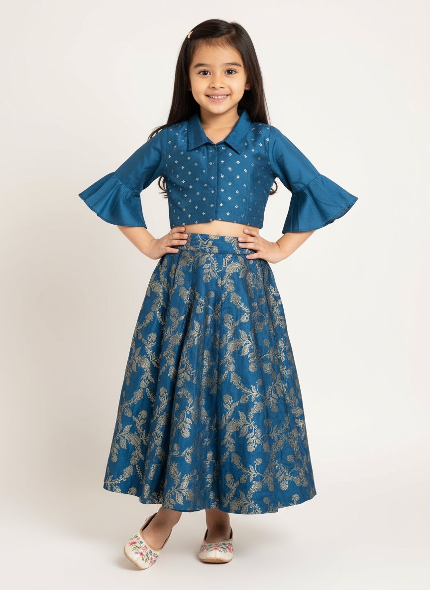 Utsa Kids Blue Sequin Embellished Ethnic Set - (2-8yrs)
