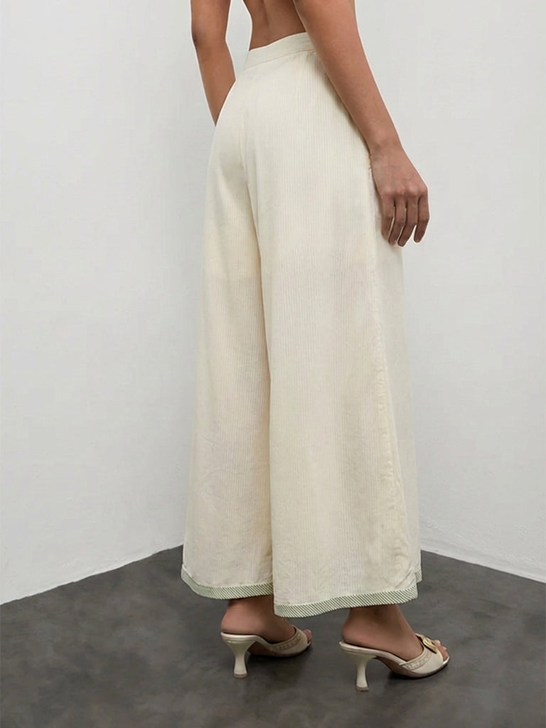 Utsa Off-White Solid Ethnic Palazzos