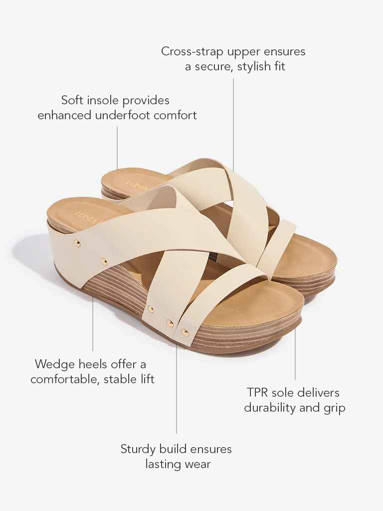 LUNA BLU Beige Criss-Cross Wedge-Heel Sandals