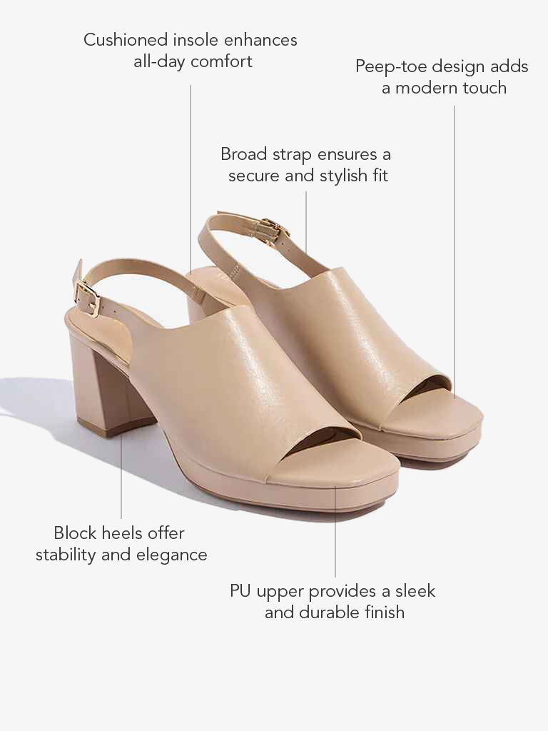 LUNA BLU Beige Peep-Toe Block Heel Sandals