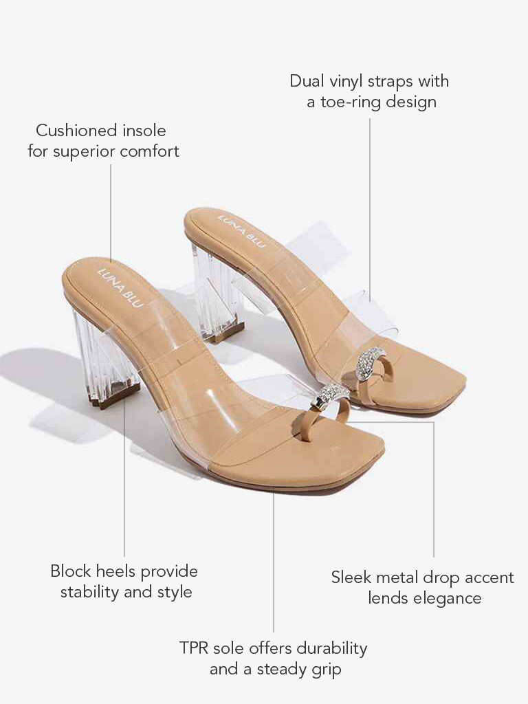 Westside LUNA BLU Women's Beige Toe-Ring Vinyl Heel Sandals Infographics