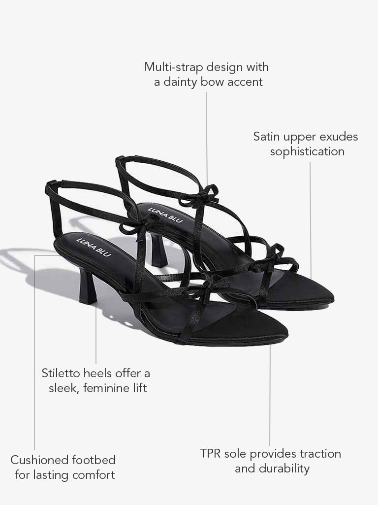 LUNA BLU Black Bow-Detailed Stiletto Heel Sandals
