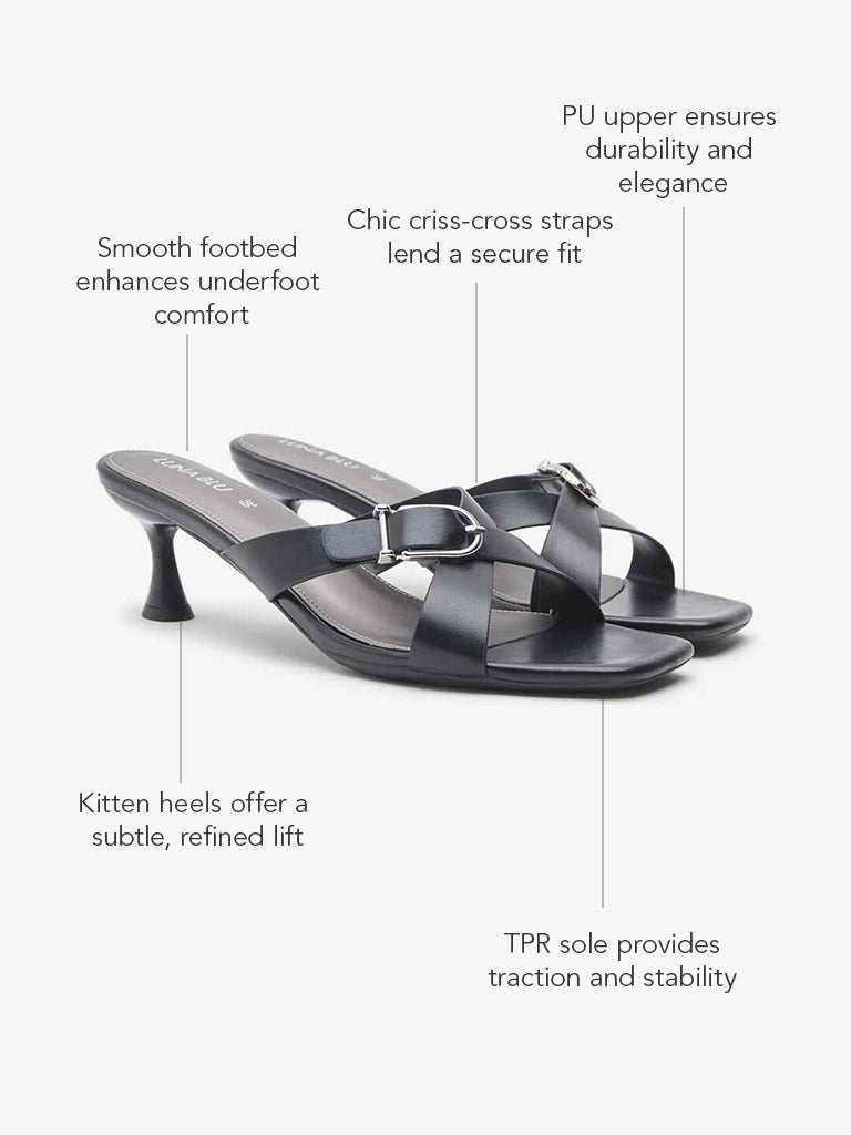 LUNA BLU Black Criss-Cross Design Heel Sandals