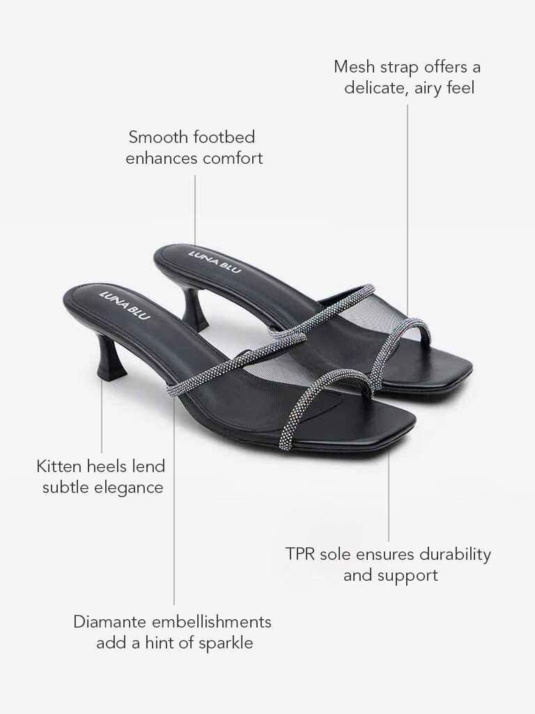 LUNA BLU Black Diamante Embellished Heel Sandals