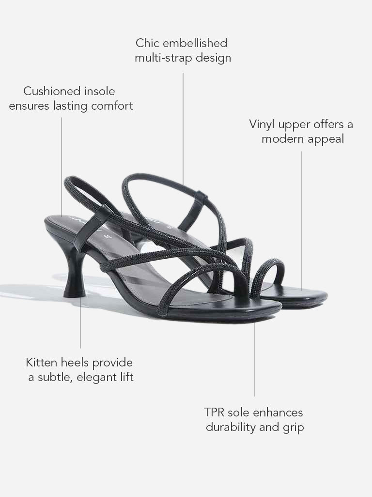 LUNA BLU Black Embellished Multi-Strap Heel Sandals