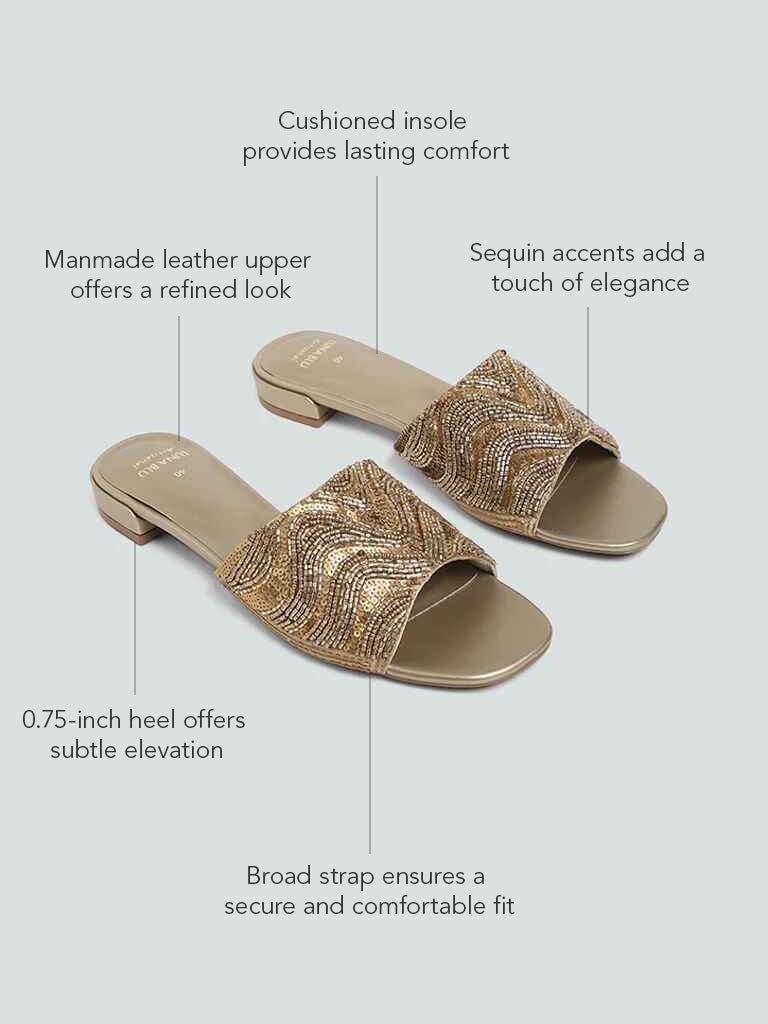 Westside LUNA BLU Women's Gold Embellished Artisanal Sandals Infographics