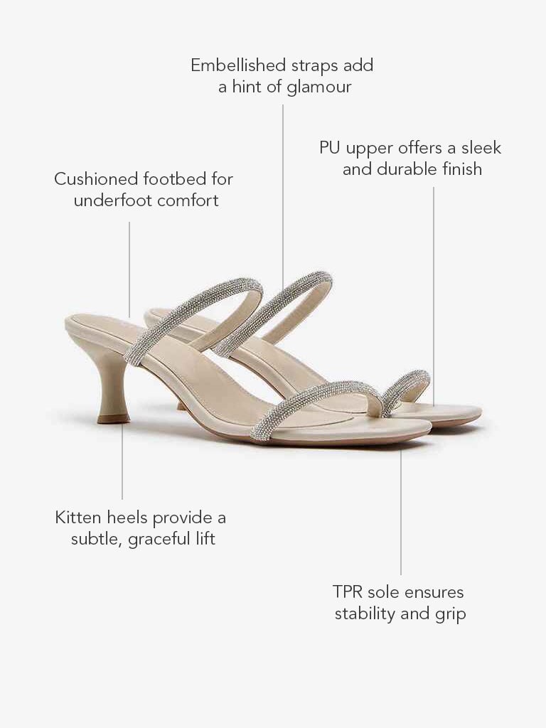 Westside LUNA BLU Women's Ivory Embellished Sandals for Party Wear Front View