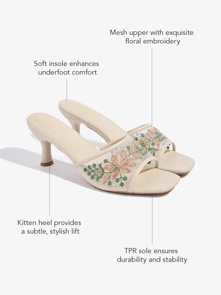 LUNA BLU Ivory Mesh Embroidered Heel Sandals