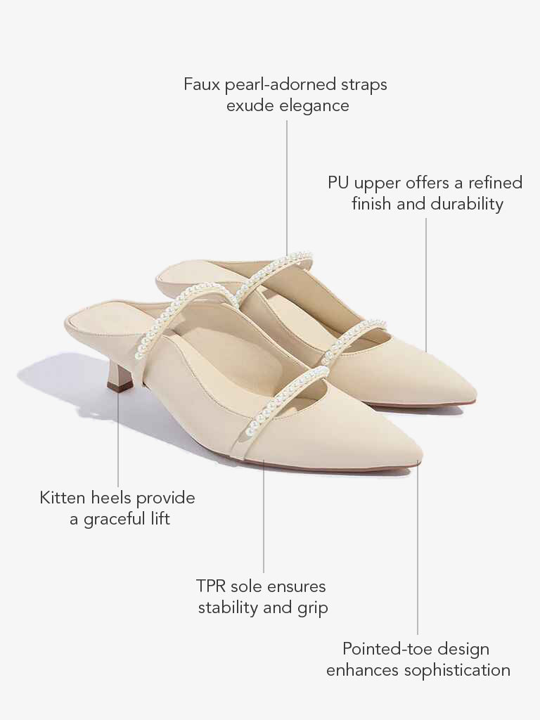 Westside LUNA BLU Women's Ivory Pearlescent Design Kitten Mules for Work Wear Front View