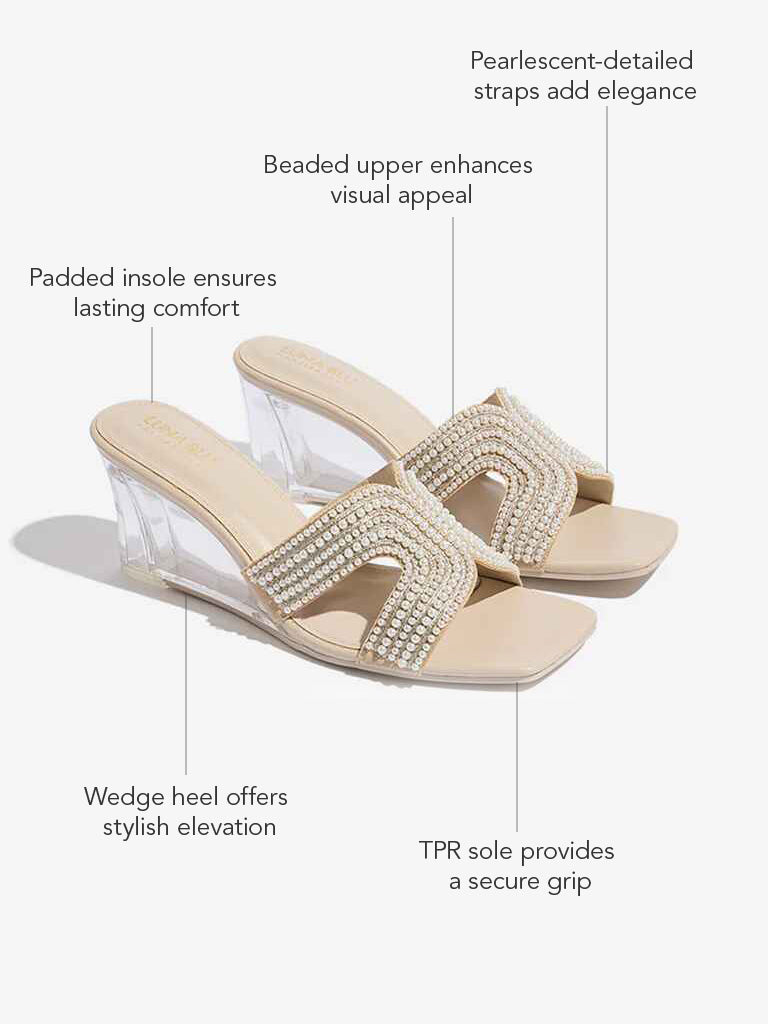Westside LUNA BLU Women's Ivory Pearlescent Wedge-Heel Sandals Infographics