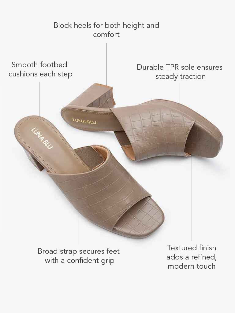 LUNA BLU Taupe Textured Heel Sandals