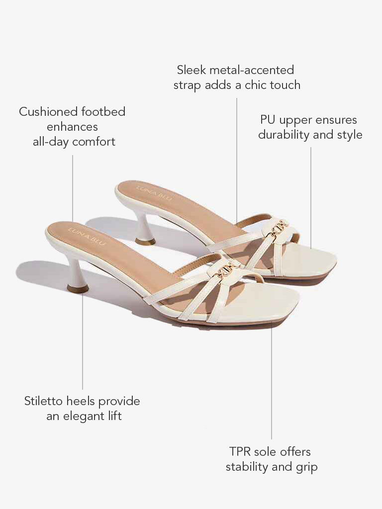 Westside LUNA BLU Women's White Metal-Detailed Heel Sandals Infographics