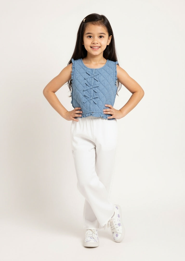 Buy HOP Kids Blue Bow-Detailed Denim Vest Top from Westside