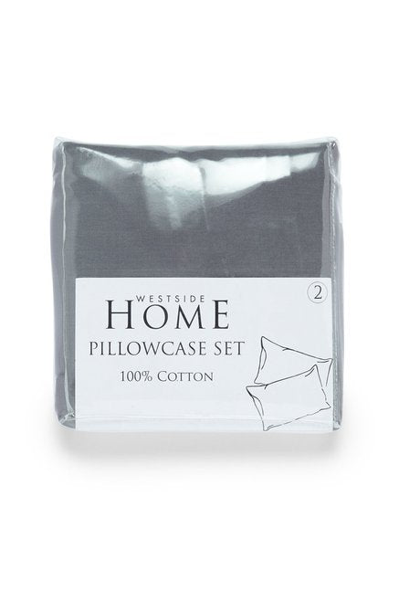Westside Home Charcoal Pure Cotton Pillowcase Set of Two