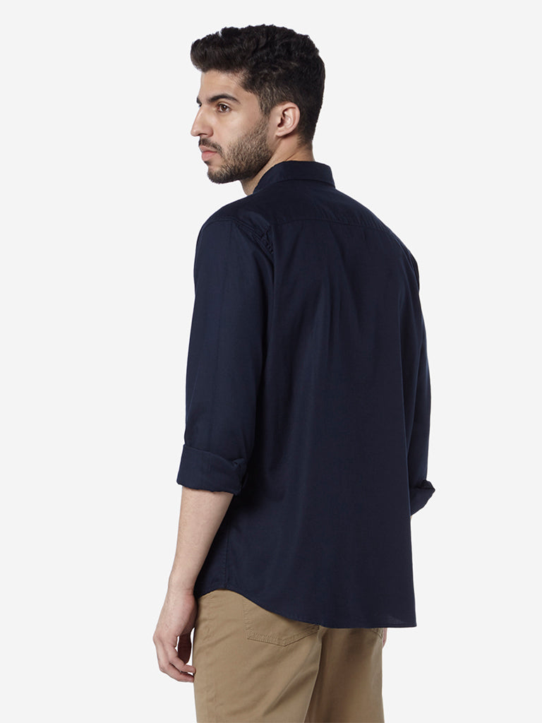 WES Casuals Navy Relaxed Fit Shirt | Navy Relaxed Fit Shirt for Men Back View - Westside