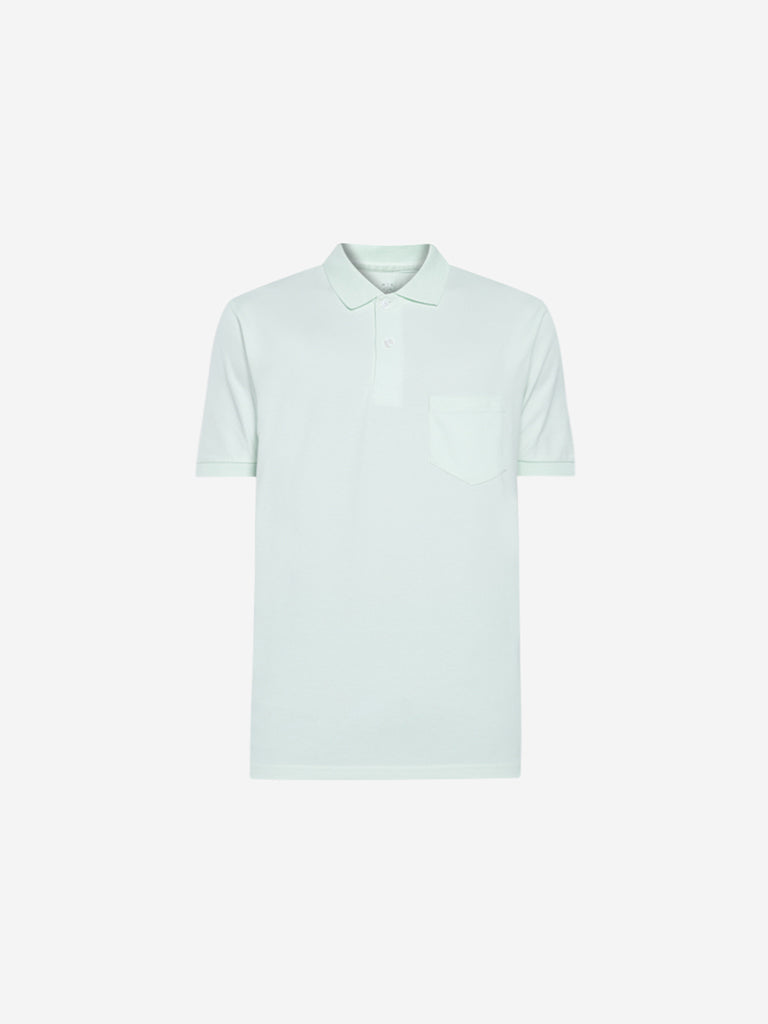 WES Casuals Mint Green Relaxed Fit Polo T-Shirt