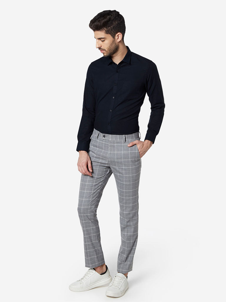 WES Formals Navy Slim Fit Shirt Standing View