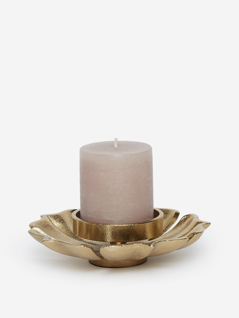 Westside Home Gold Lotus Pillar Candle Holder