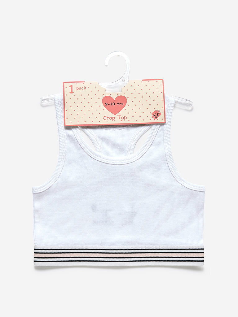 Y&F Kids White Ribbed Crop Top