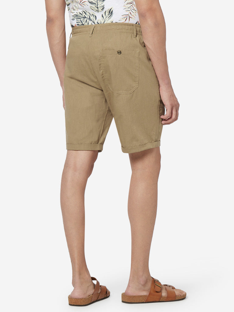 ETA Beige Slim Fit Pure Cotton Shorts | Beige Slim Fit Pure Cotton Shorts for Men Back View - Westside