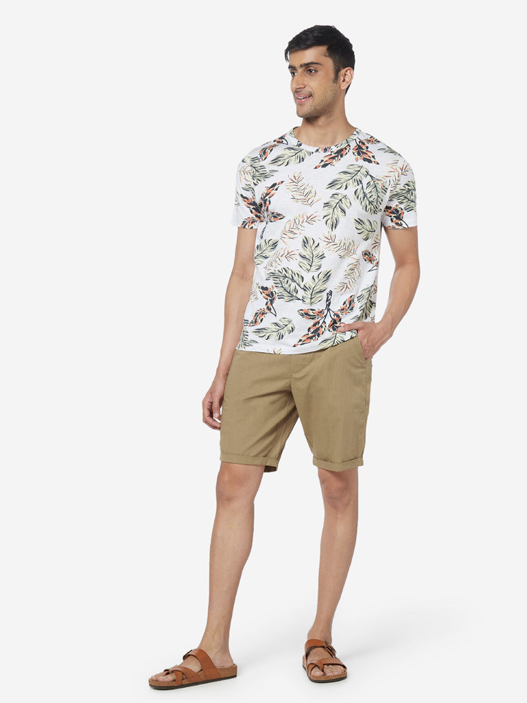 ETA Beige Slim Fit Pure Cotton Shorts | Beige Slim Fit Pure Cotton Shorts for Men Standing View - Westside