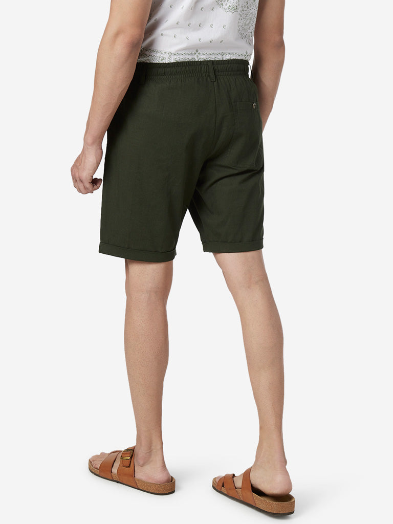 ETA Olive Slim Fit Pure Cotton Shorts | Olive Slim Fit Pure Cotton Shorts for Men Back View - Westside