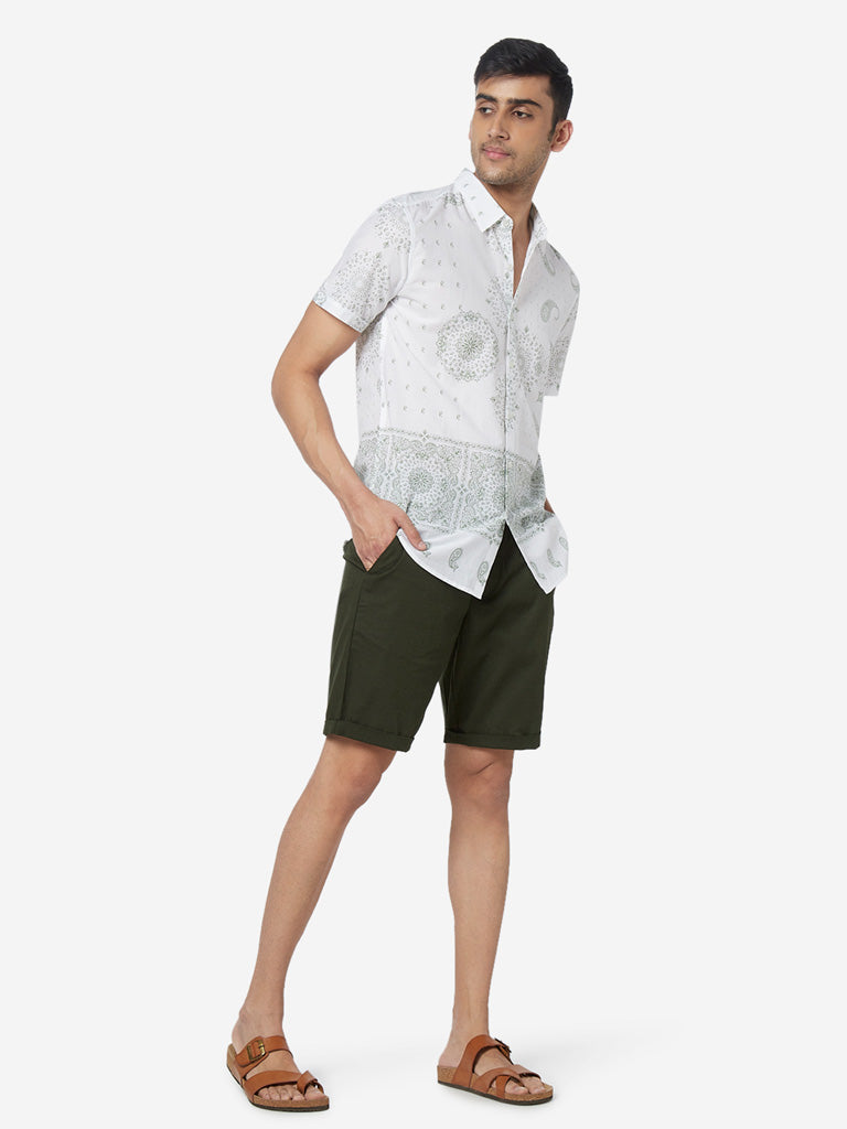 ETA Olive Slim Fit Pure Cotton Shorts | Olive Slim Fit Pure Cotton Shorts for Men Standing View - Westside