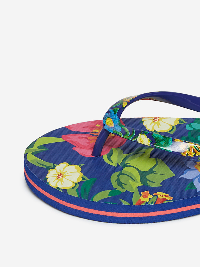 LUNA BLU Blue Floral Printed Flip-Flops
