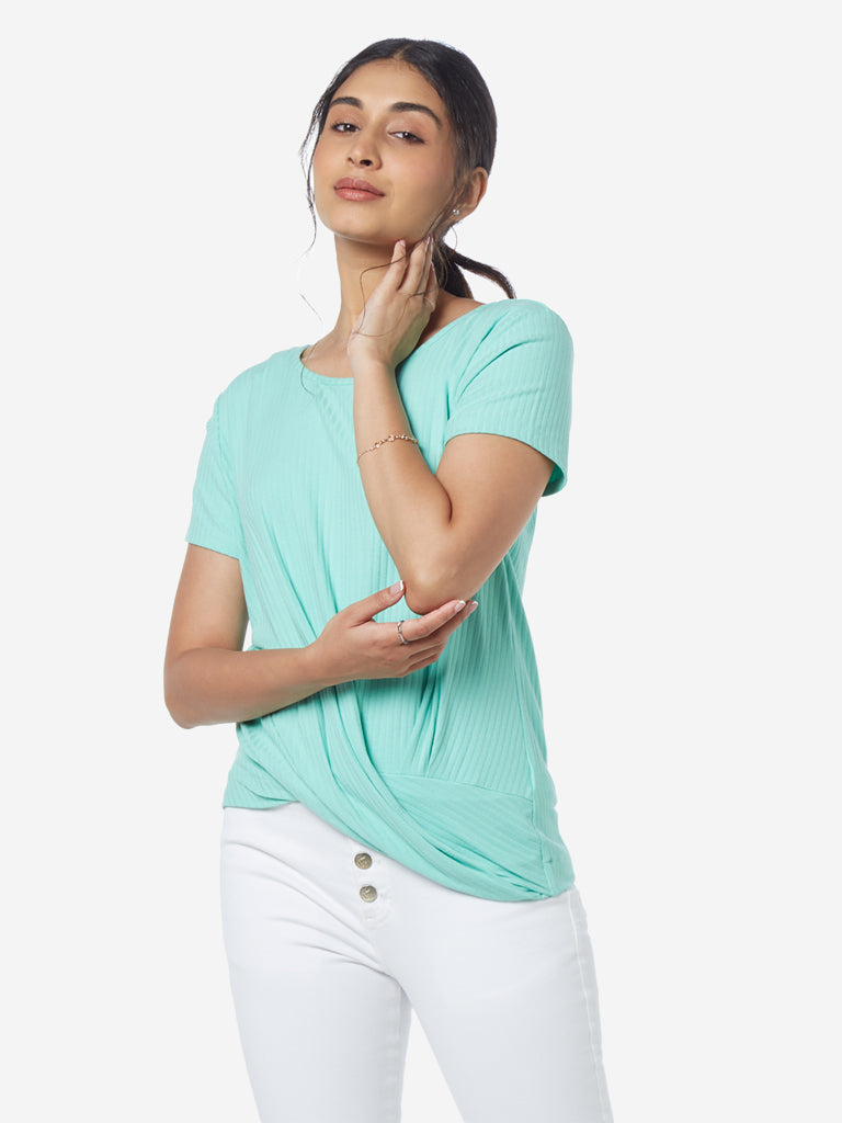 LOV Mint Ribbed Twister Top