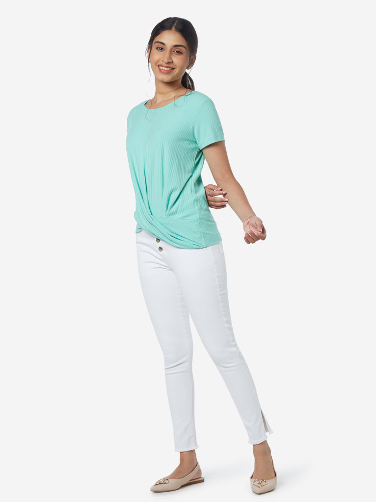 LOV Mint Ribbed Twister Top