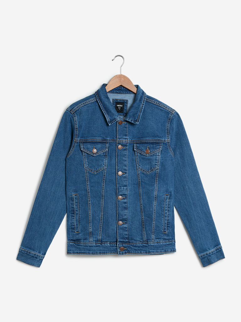 Nuon Blue Slim Fit Denim Jacket | Nuon Blue Slim Fit Denim Jacket for Men Front View - Westside
