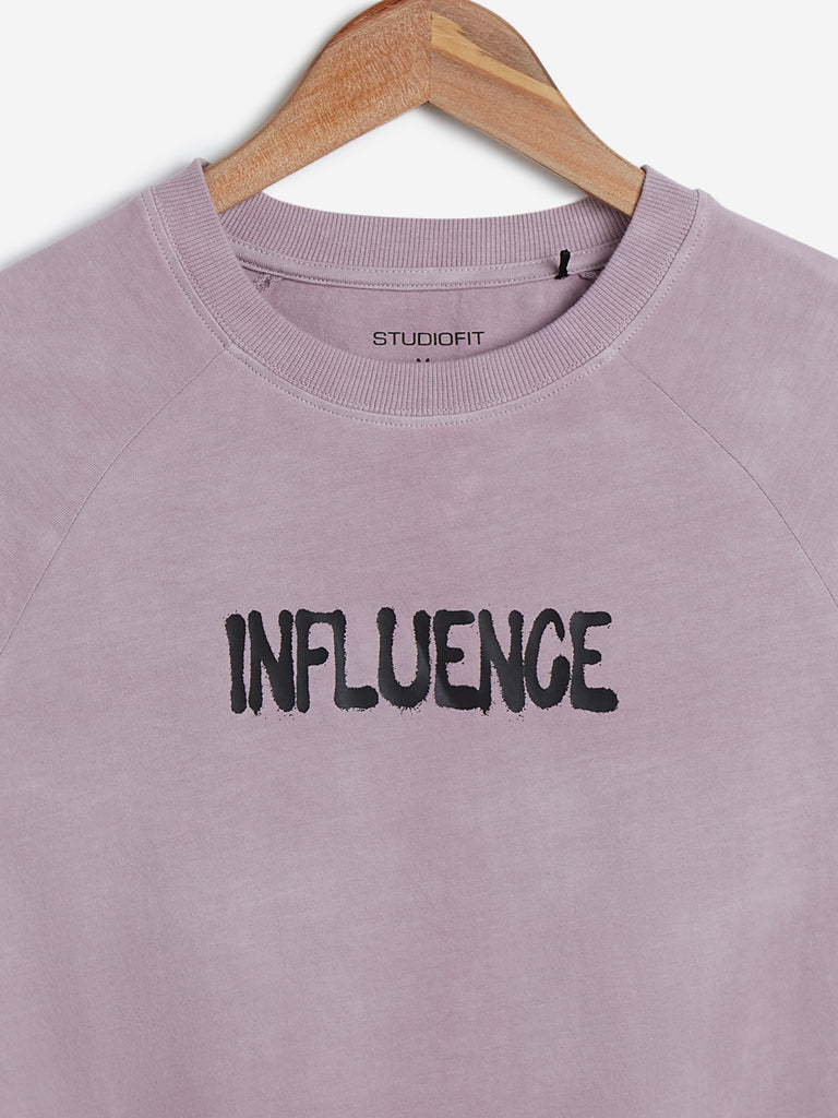 Westside Studiofit Women's Mauve Raglan Sleeved Cotton T-Shirt for Sports Wear Zoomed View