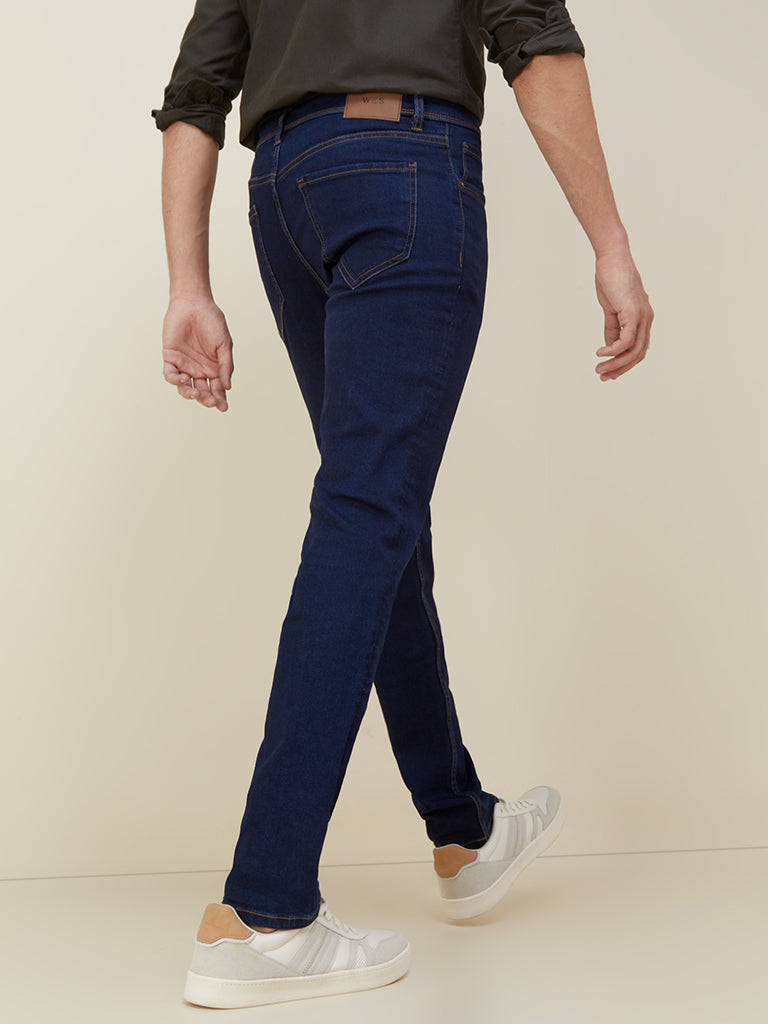 WES Casuals Dark Blue Slim Fit Mid Rise Jeans