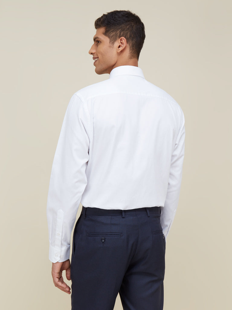 WES Formals White Self-Patterned Slim Fit Shirt Back View