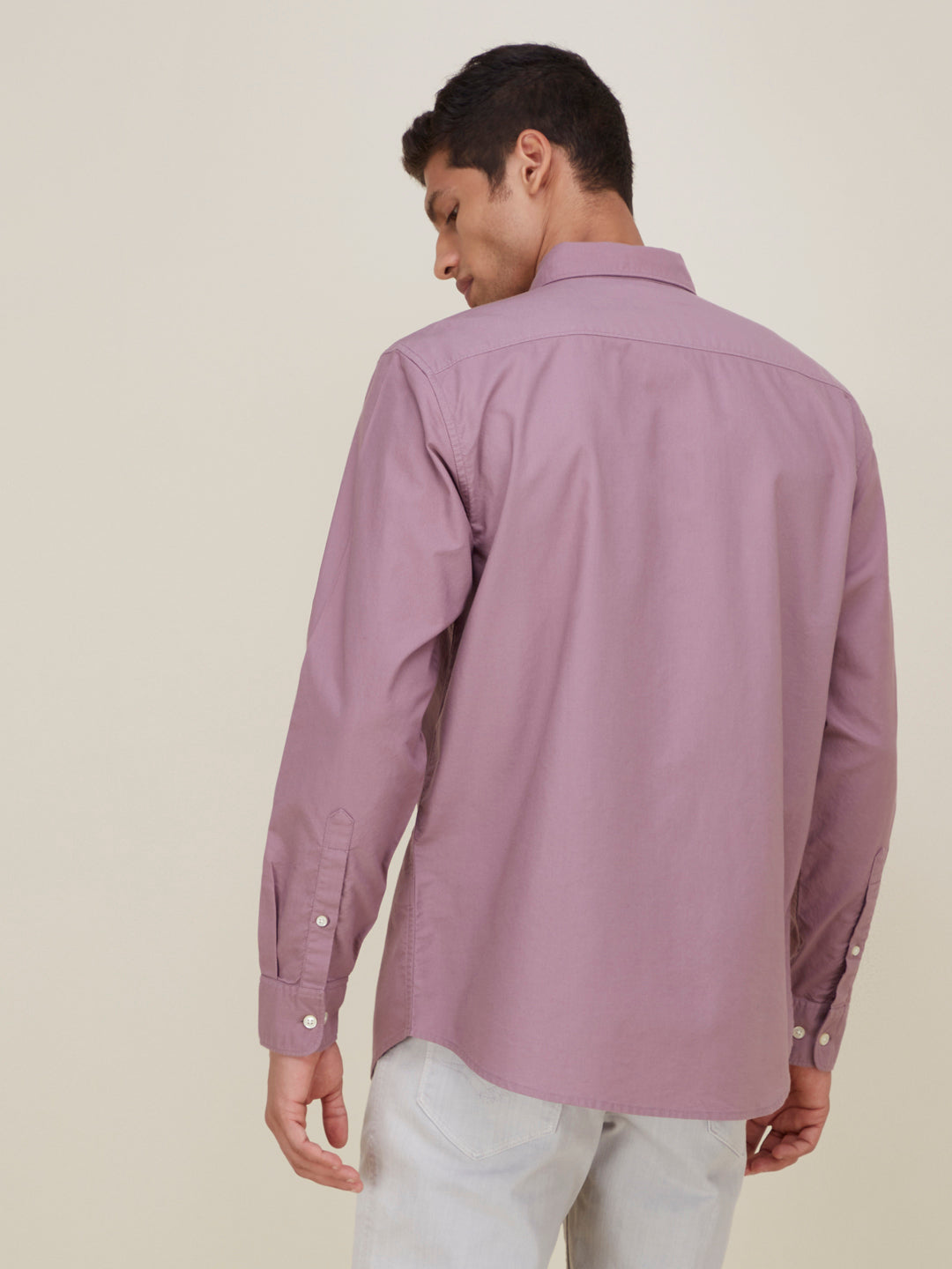 WES Casuals Mauve Relaxed-Fit Shirt | Mauve Relaxed-Fit Shirt for Men Back View - Westside