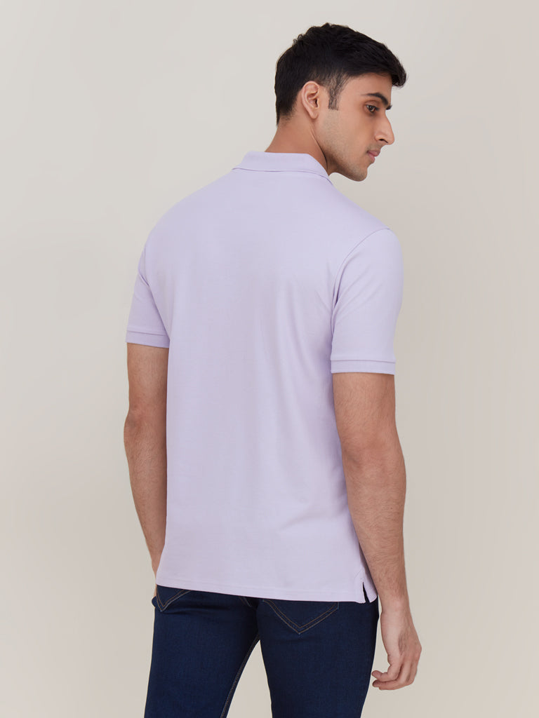 WES Casuals Lilac Cotton Blend Slim-Fit Polo T-Shirt