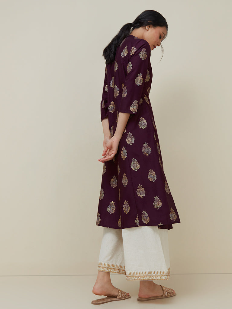 Utsa Dark Purple Buta Design A-Line Kurta