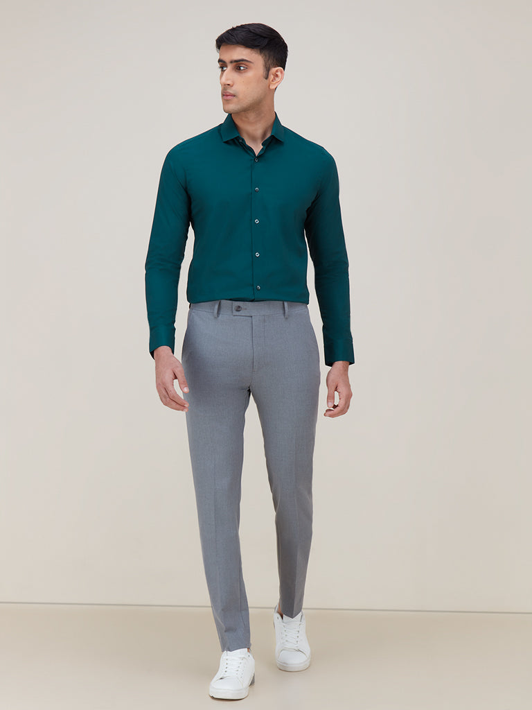 Buy WES Formals Grey Slim-Fit Mid-Rise Trousers from Westside