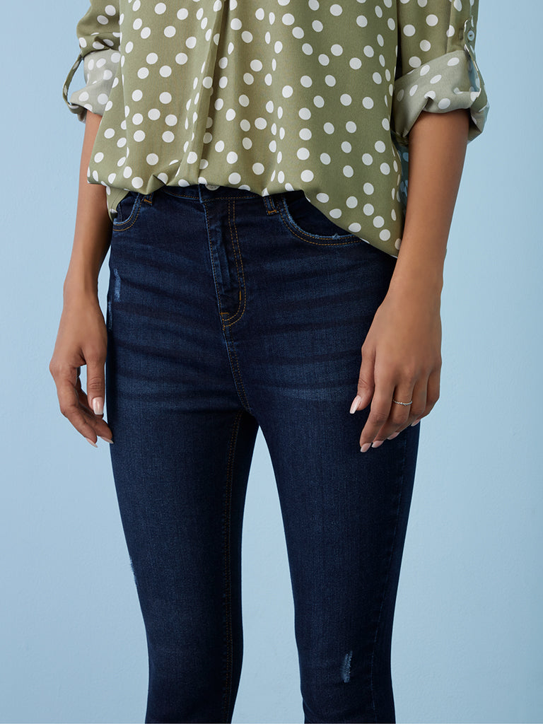 LOV Dark Blue Straight-Fit High-Rise Jeans