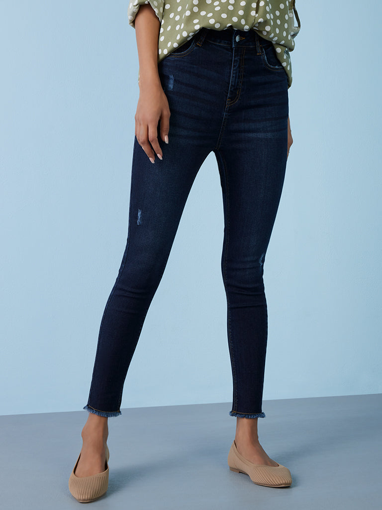 LOV Dark Blue Straight-Fit High-Rise Jeans