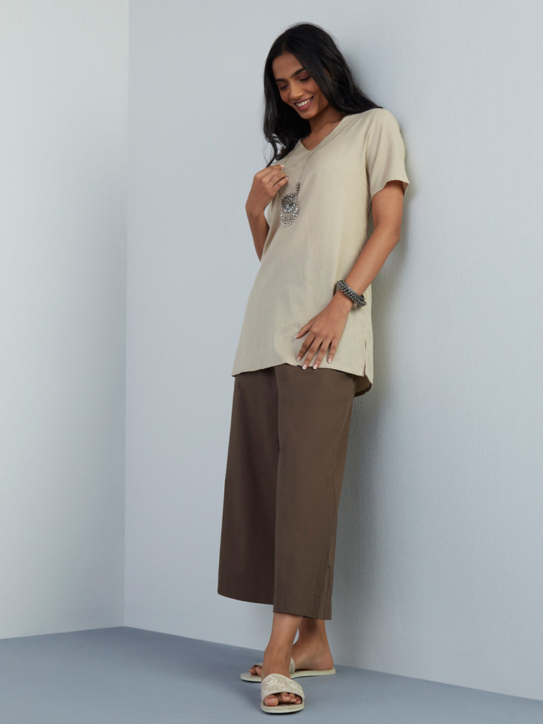 Utsa Dark Taupe Solid Palazzos