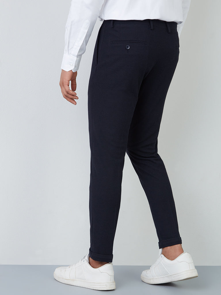 WES Formals Navy Carrot-Fit Trousers