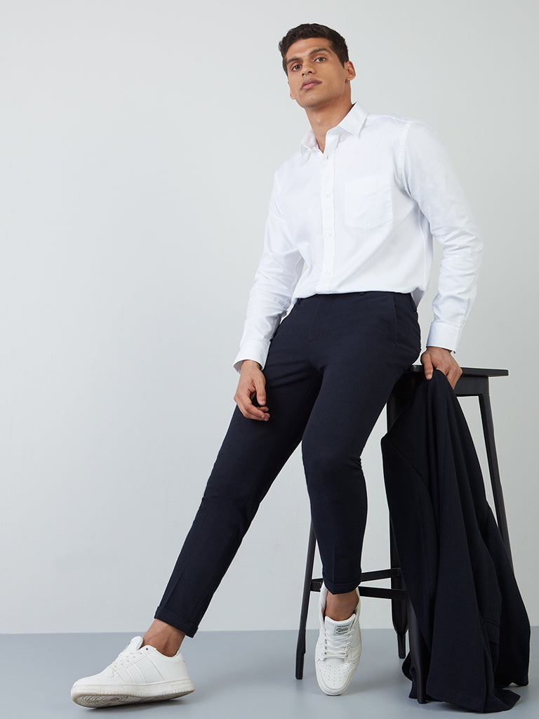 WES Formals Navy Carrot-Fit Trousers